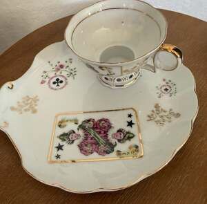 Vintage Queen Anne Lady Luck Teacup & Saucer Snack Set Playing Cards Joker